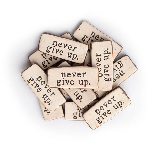 Never give up. Clay Pocket Rock Reminders